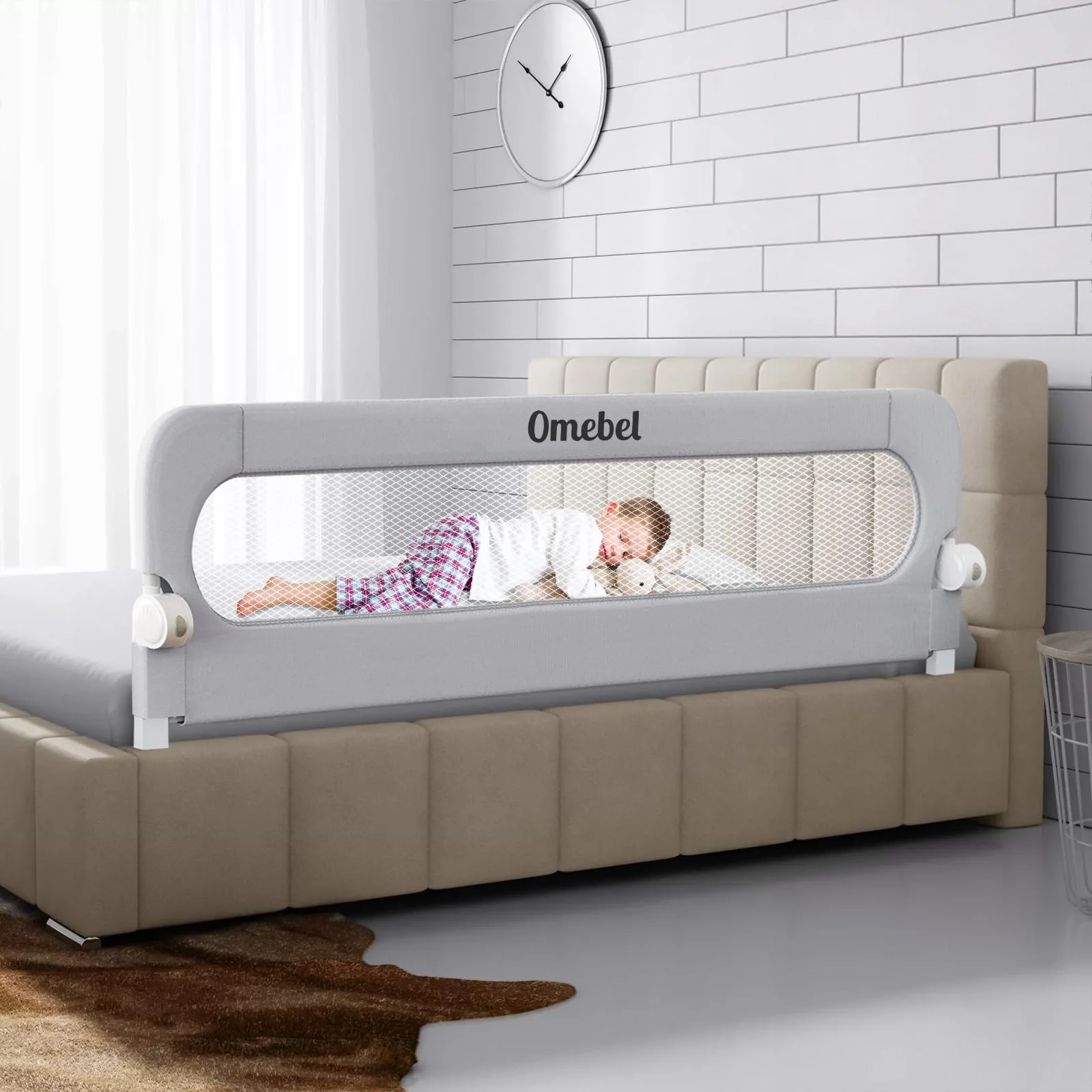 Omebel Toddler Bed Rails Bed Rail 200CM Long Grey Mesh Fabric Baby Kids NEW