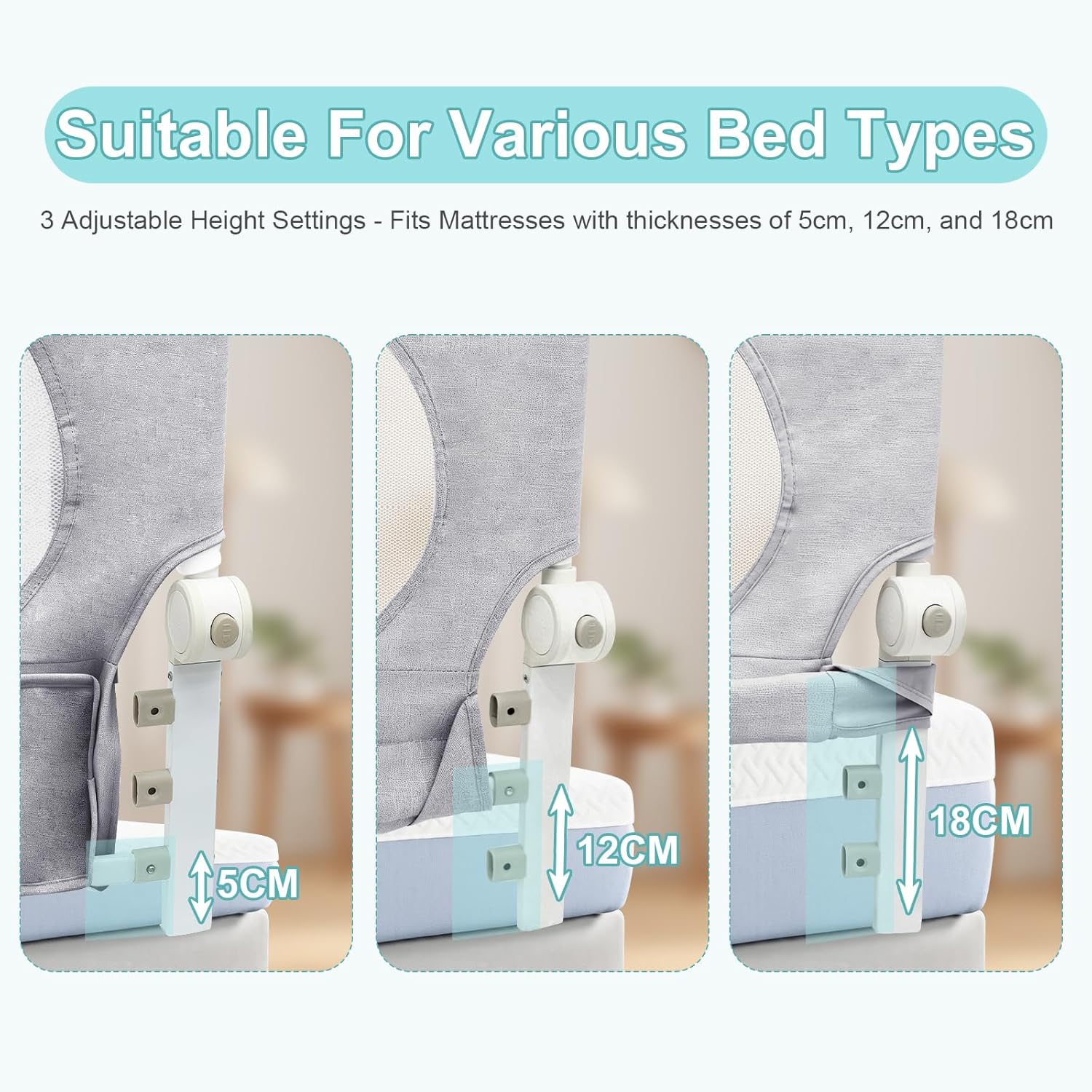 Omebel Toddler Bed Rails Bed Rail 200CM Long Grey Mesh Fabric Baby Kids NEW - Image 4