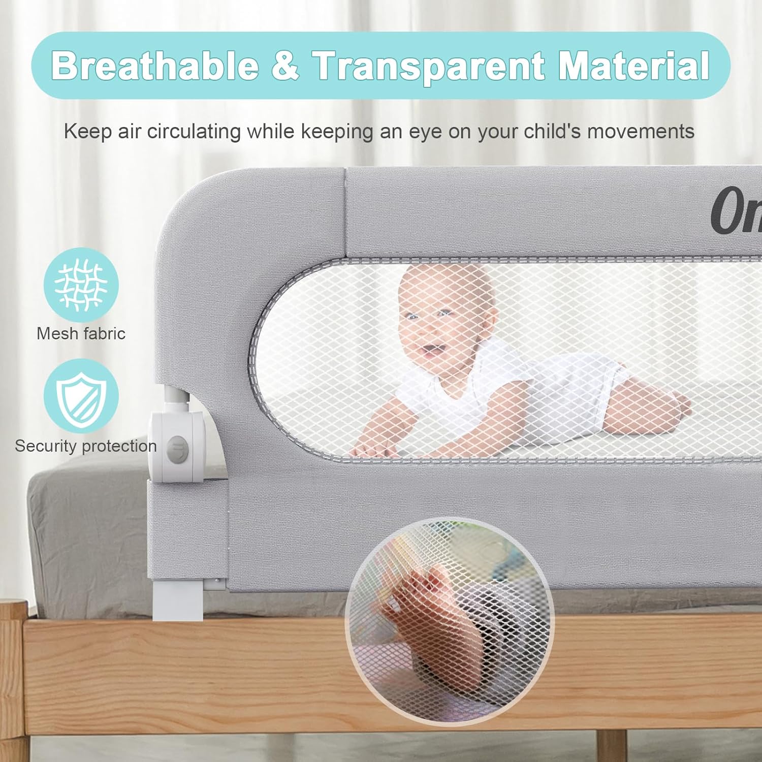 Omebel Toddler Bed Rails Bed Rail 200CM Long Grey Mesh Fabric Baby Kids NEW - Image 5
