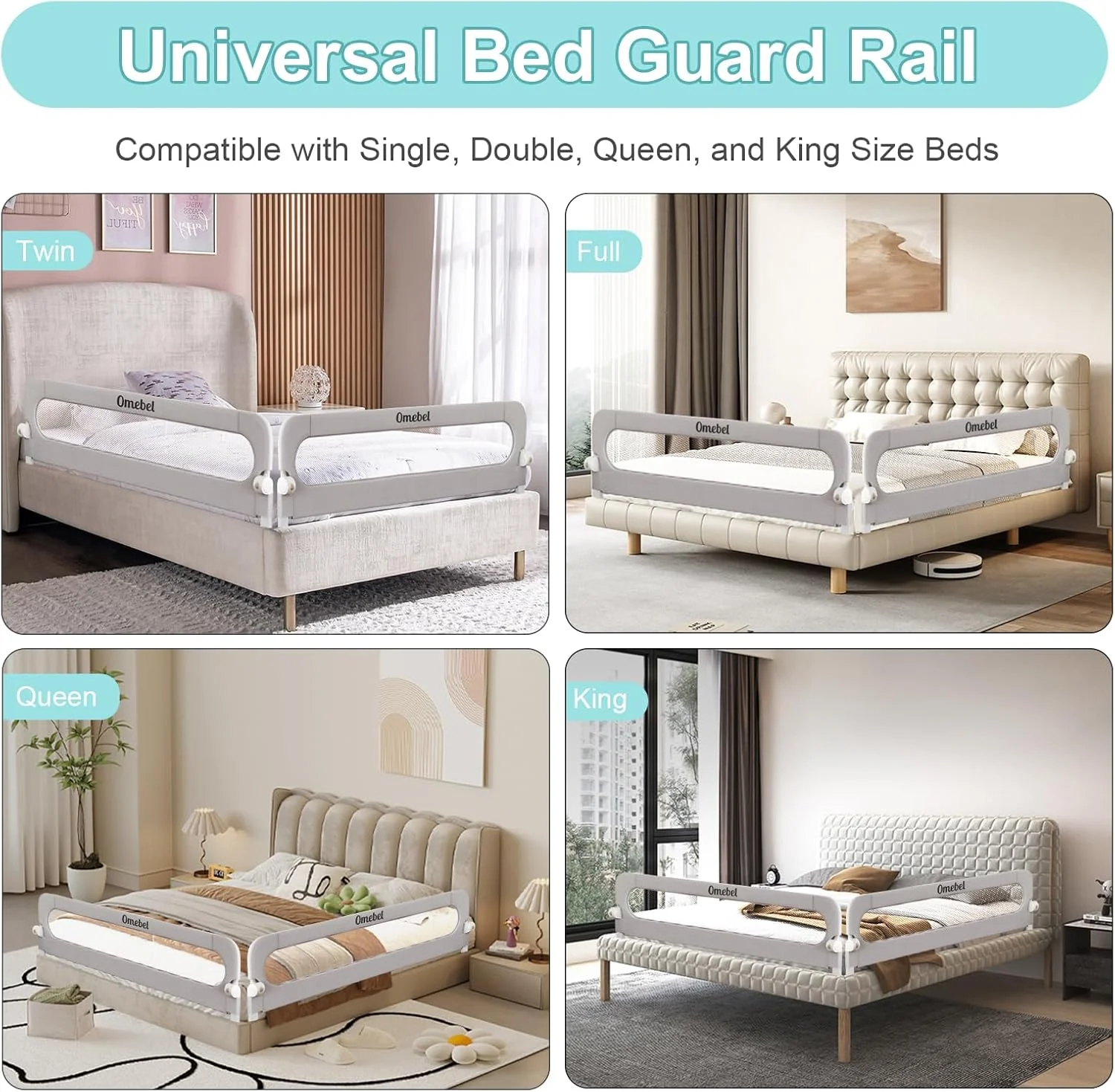 Omebel Toddler Bed Rails Bed Rail 200CM Long Grey Mesh Fabric Baby Kids NEW - Image 7