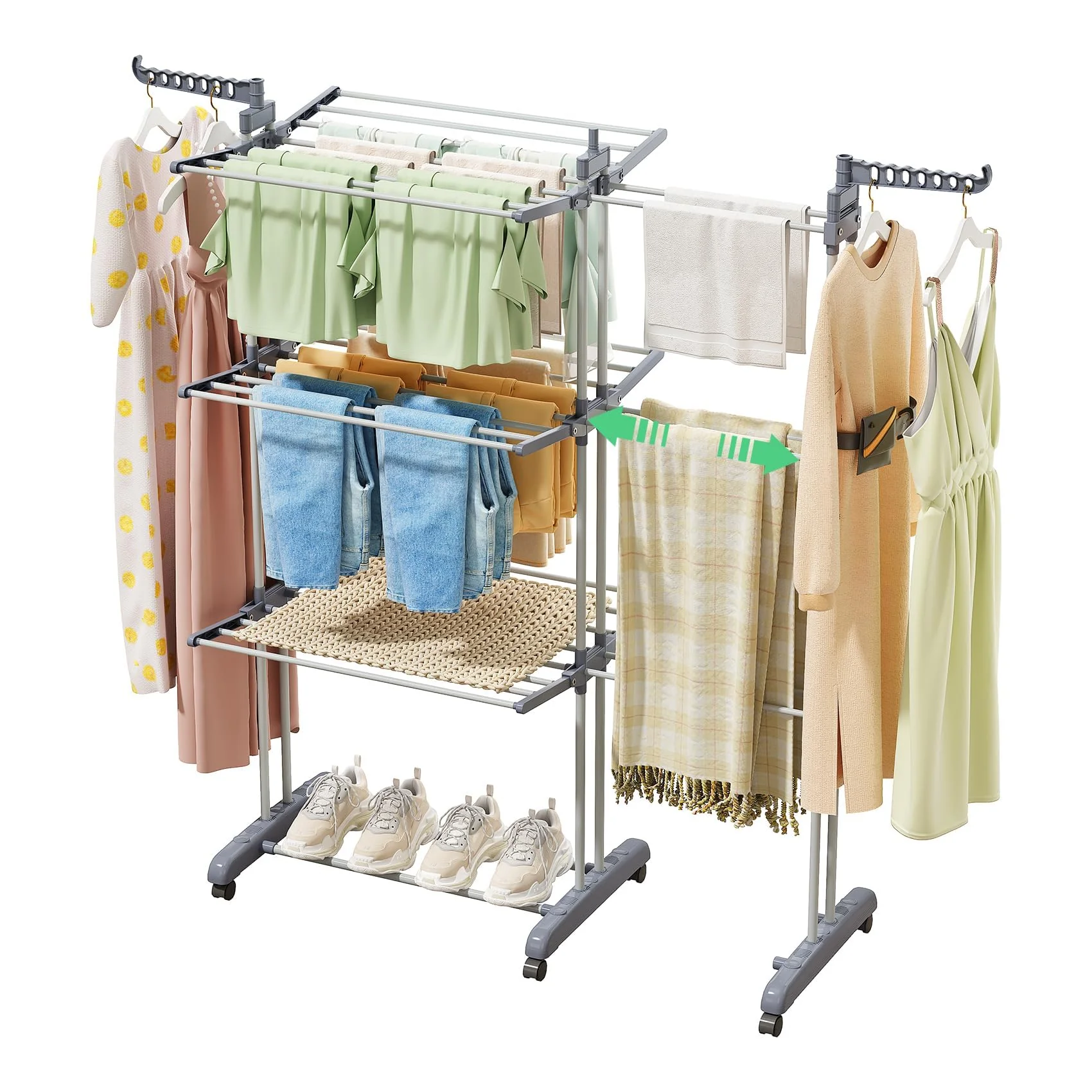 LYCENXI Foldable Coat Racks & Adjustable Clothes Drying Rack, Grey 30" to DEMO