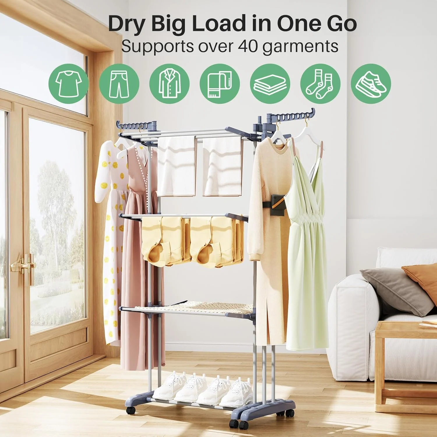 LYCENXI Foldable Coat Racks & Adjustable Clothes Drying Rack, Grey 30" to DEMO - Image 2