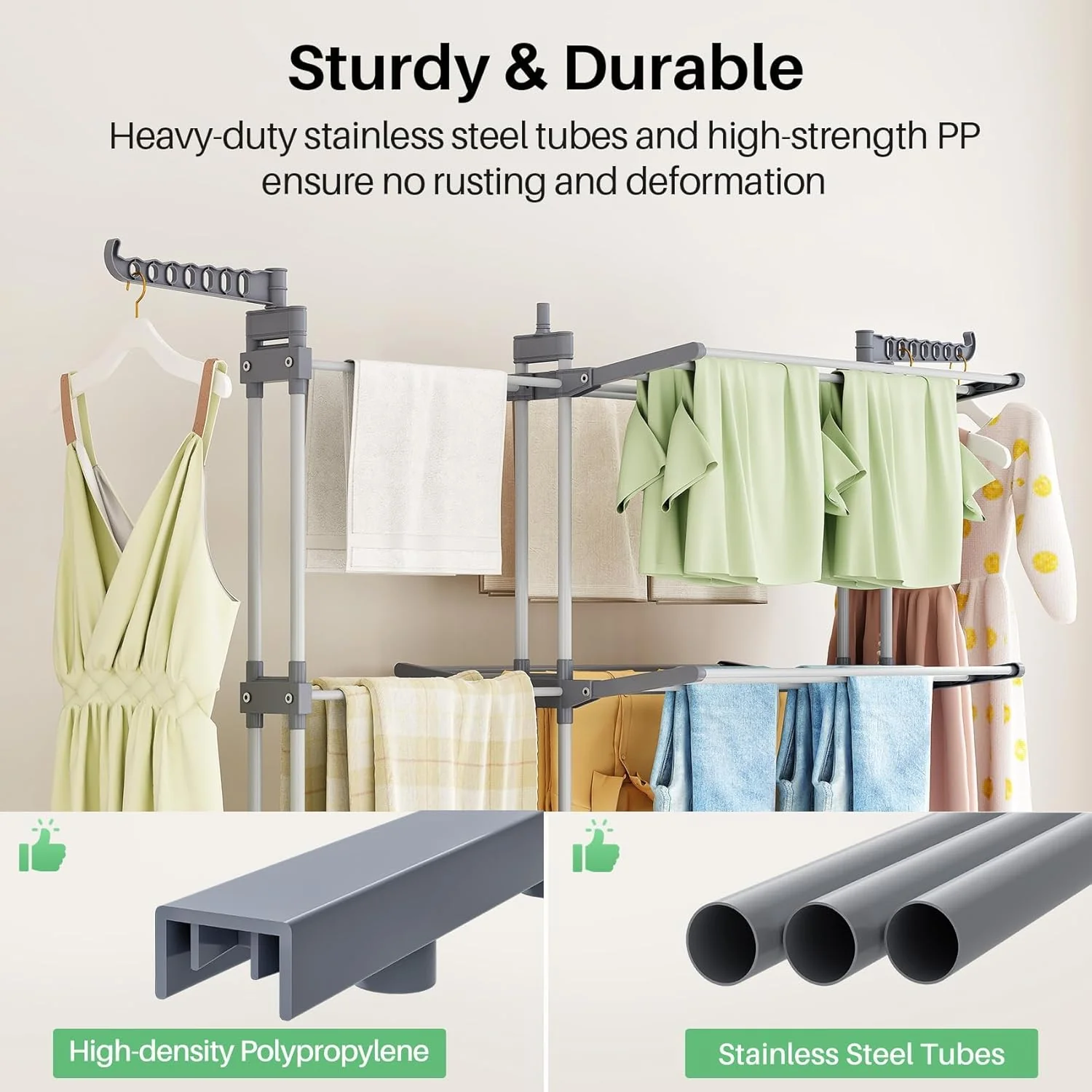LYCENXI Foldable Coat Racks & Adjustable Clothes Drying Rack, Grey 30" to DEMO - Image 4
