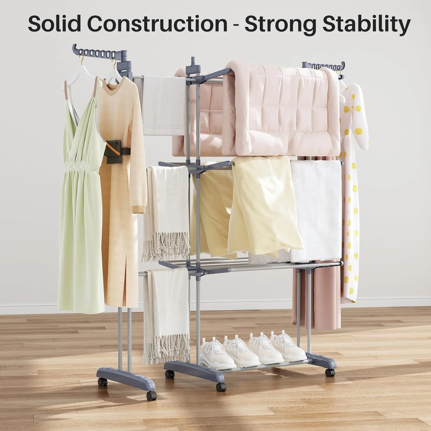 LYCENXI Foldable Coat Racks & Adjustable Clothes Drying Rack, Grey 30" to DEMO - Image 5