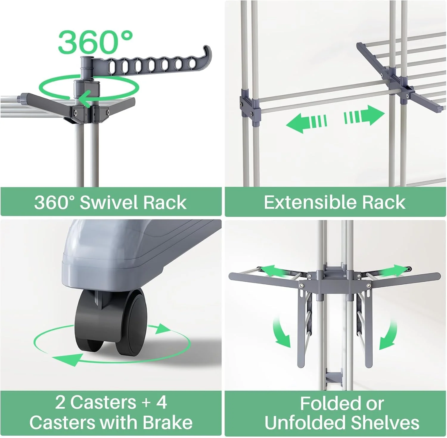 LYCENXI Foldable Coat Racks & Adjustable Clothes Drying Rack, Grey 30" to DEMO - Image 6