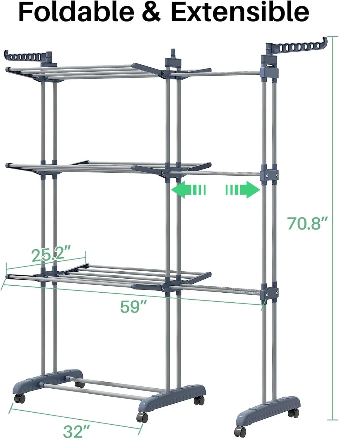 LYCENXI Foldable Coat Racks & Adjustable Clothes Drying Rack, Grey 30" to DEMO - Image 7