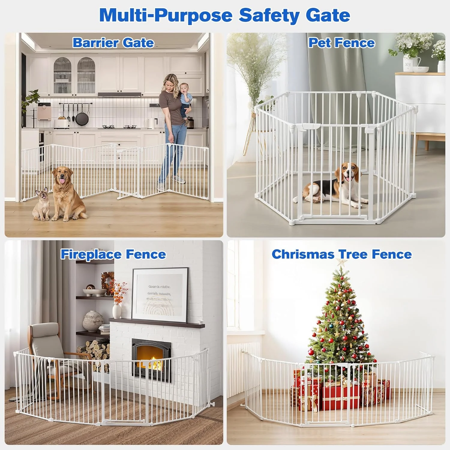 ADVWIN Adjustable Extra Wide Metal Dog Gate with Door, 90-380cm, White NEW - Image 2