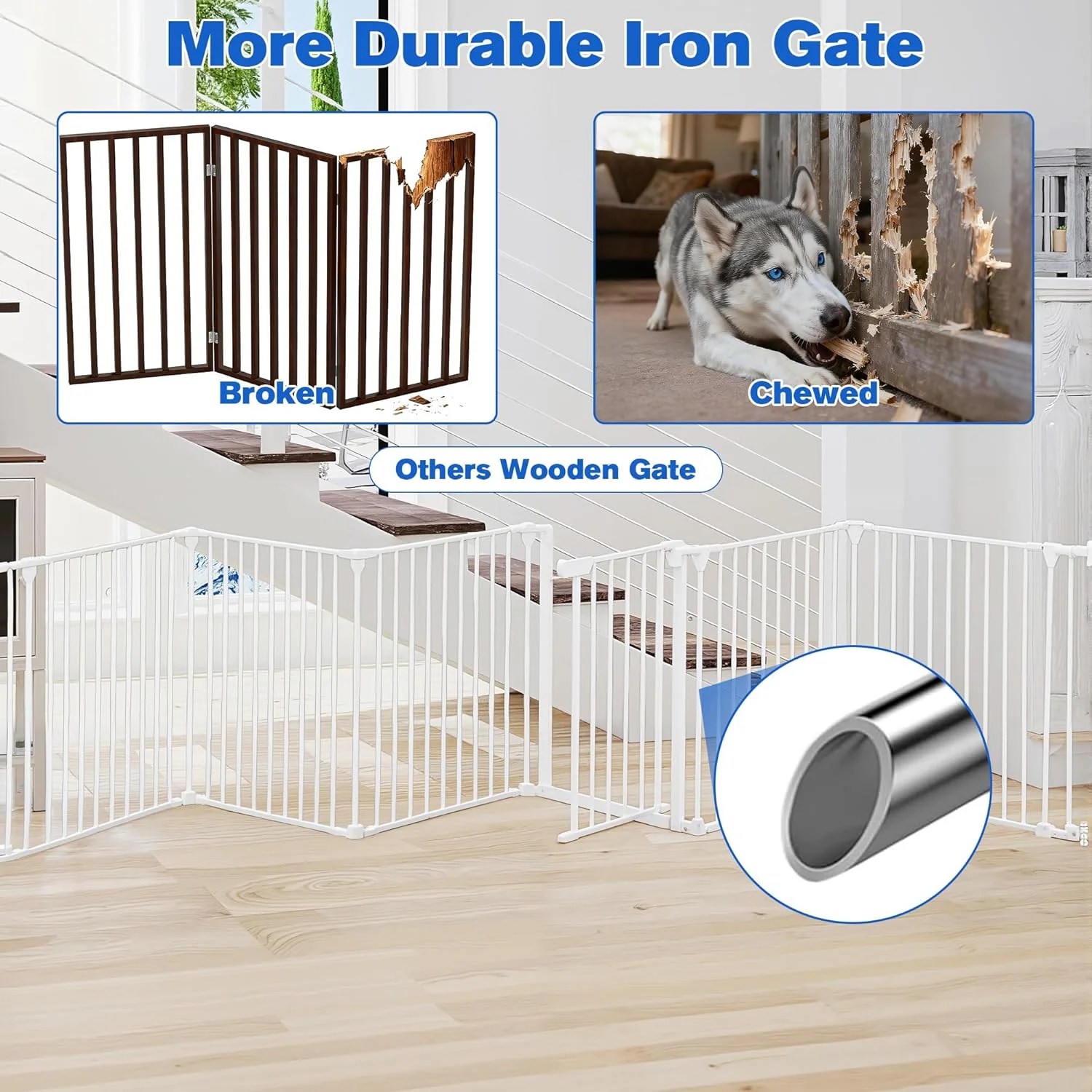 ADVWIN Adjustable Extra Wide Metal Dog Gate with Door, 90-380cm, White NEW - Image 5