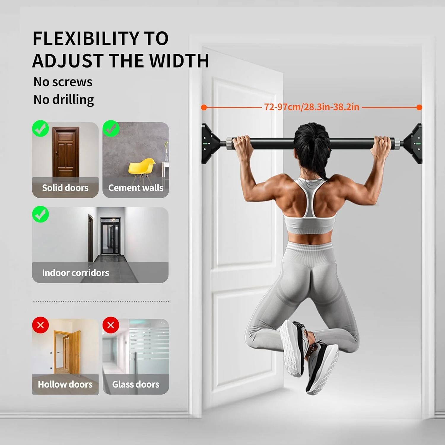 PROIRON Adjustable Pull-Up Bar Doorway Chin-Up Strength Training 72-97cm NEW - Image 7