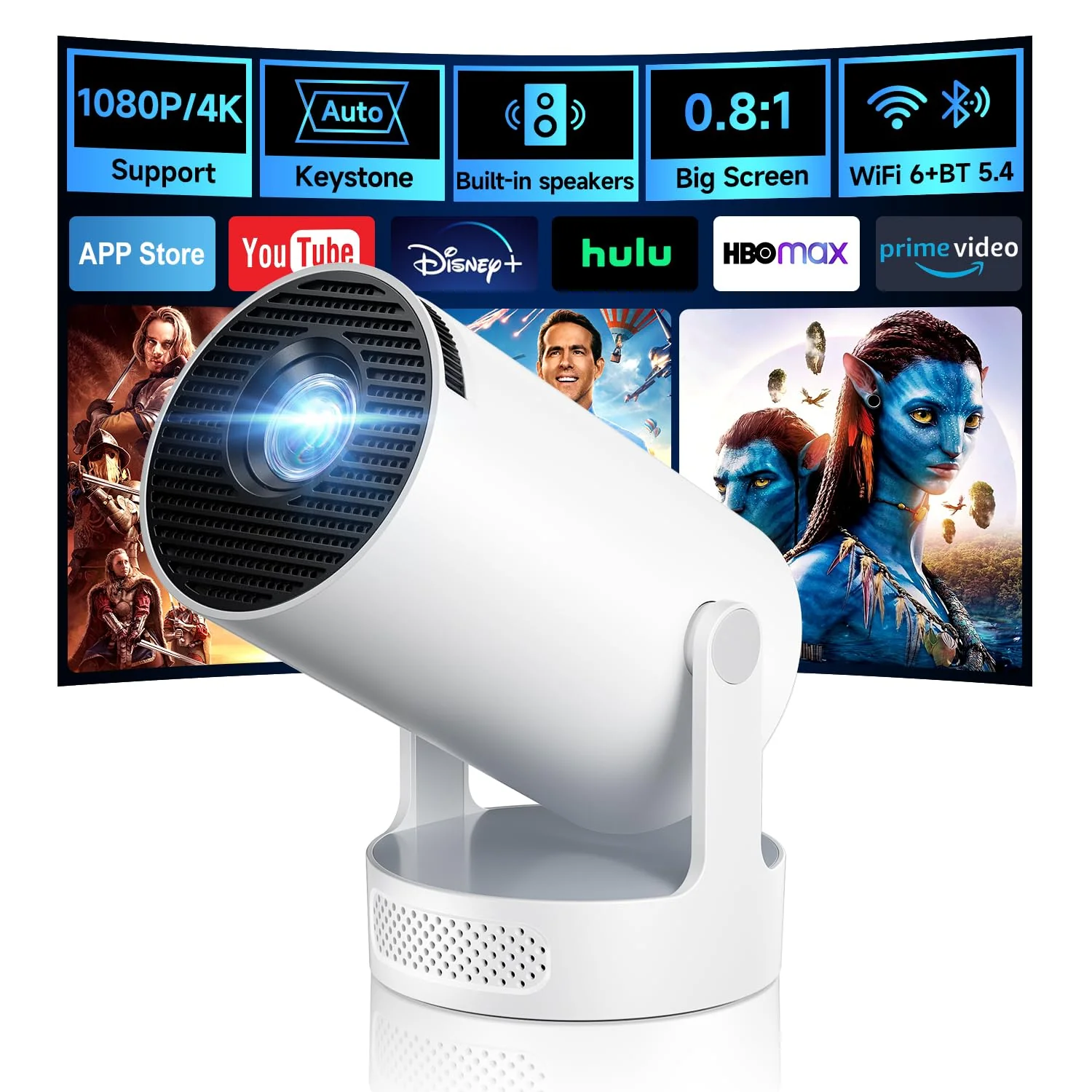 Kimwood 1080P Mini Projector with Upgraded HiFi Speaker and Built-in Apps DEMO