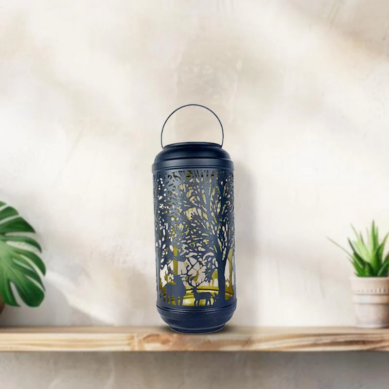 Exclusive Handmade Black Metal Lantern with Gold Deer Design NEW - Image 2