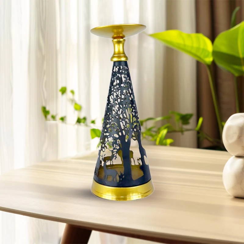 Handmade Elegance in Black Gold Cone Metal Candle Holder NEW - Image 7