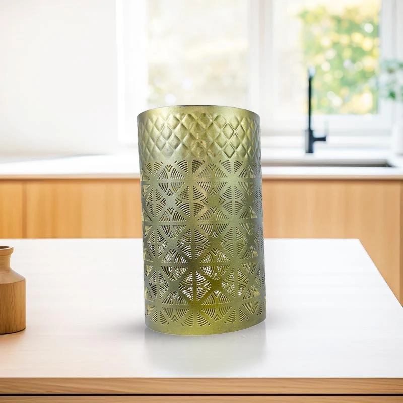 Handcrafted Iron Gold Candle Holder in Blue And Gold NEW - Image 2