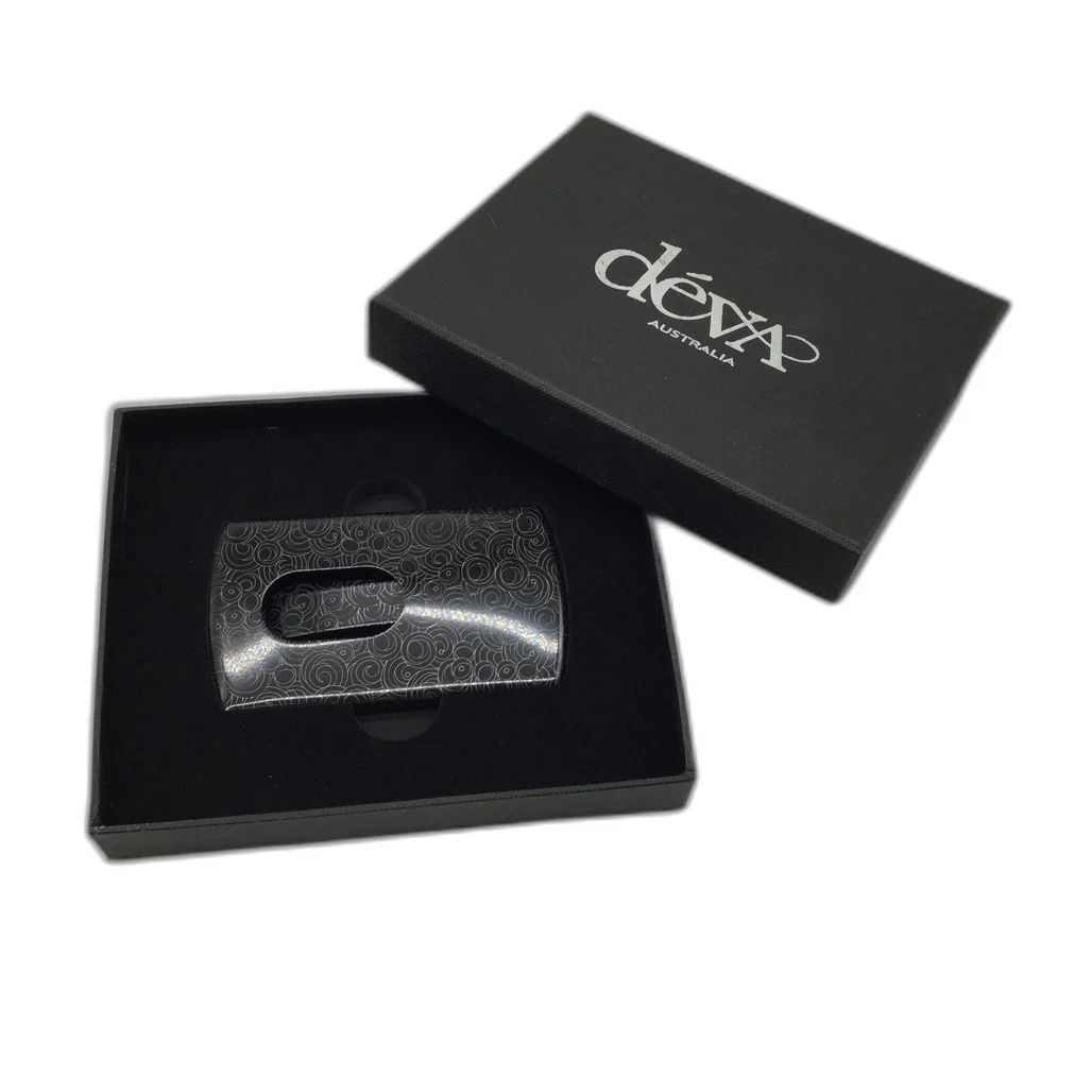 Deva Australia Cc-One Touch Metal Black & Gold Swirl Business Card Holder NEW - Image 6