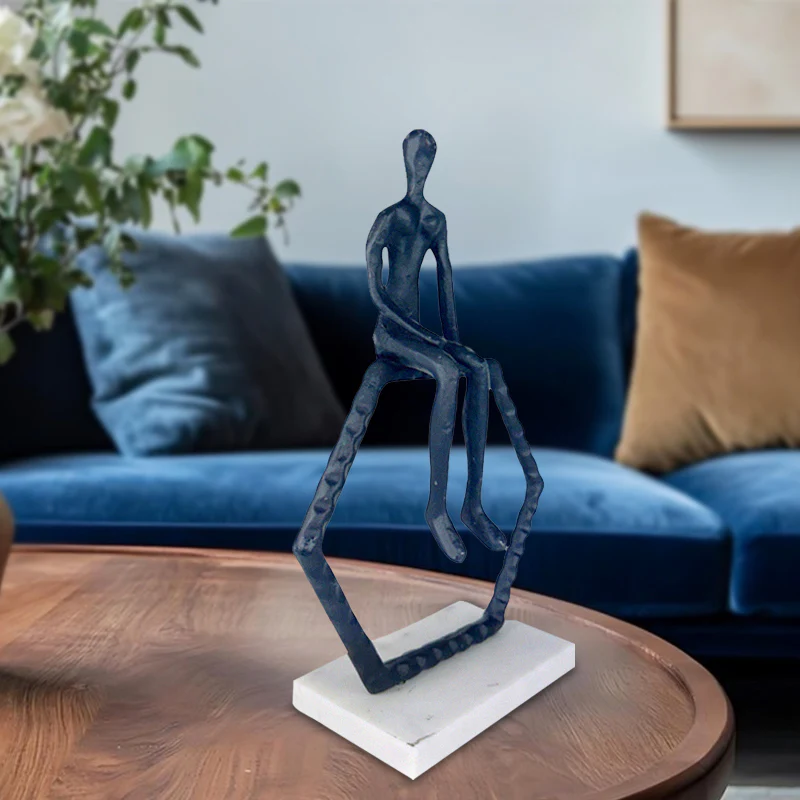 Handmade Captivating Aluminum Iron Casting Sitting Man Sculpture NEW - Image 2