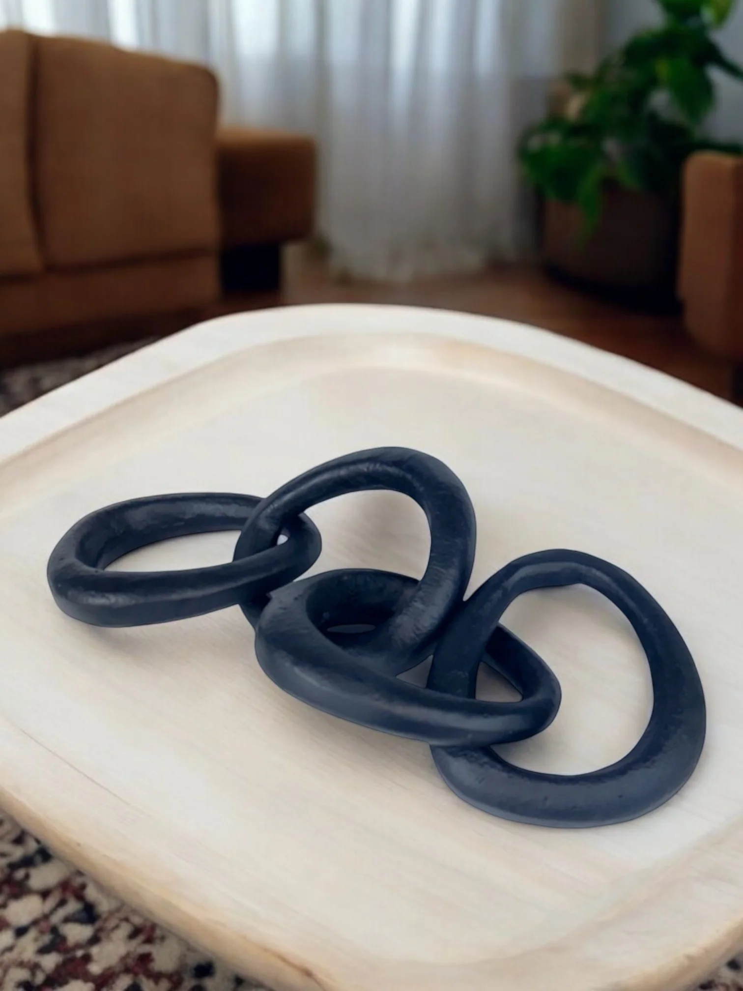 Handmade Black Aluminum Link Chain Sculpture Modern Art for Industrial Chic Decor NEW - Image 2