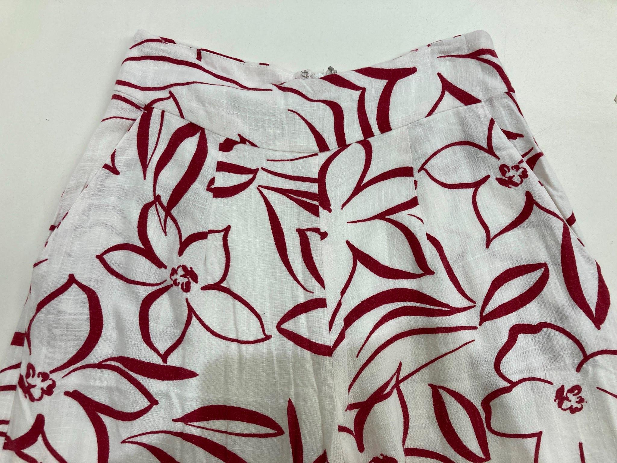 Floral Sketch Pattern Wide Leg Trousers White Ladies Sz 10 *De-Tag NEW - Image 3