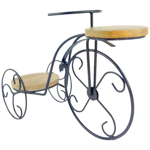 Handcrafted Rustic Elegant Tri Bike Tealight Holder Whimsical Wooden and Iron Table Accent NEW