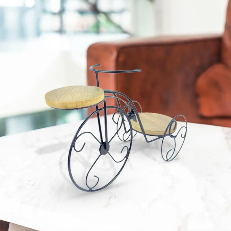 Handcrafted Rustic Elegant Tri Bike Tealight Holder Whimsical Wooden and Iron Table Accent NEW - Image 3