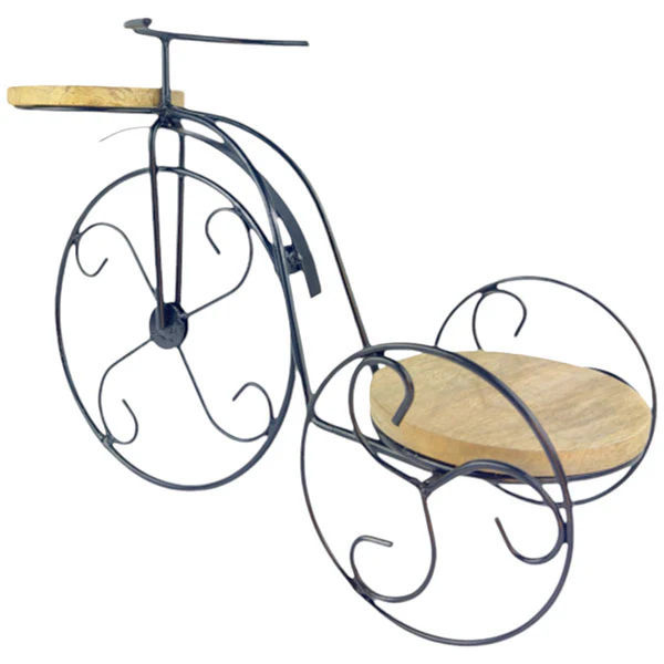 Handcrafted Rustic Elegant Tri Bike Tealight Holder Whimsical Wooden and Iron Table Accent NEW - Image 4
