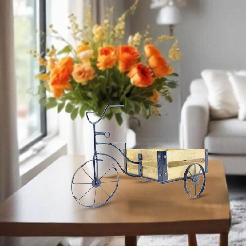 Handmade Rustic Wooden Cart A Unique Industrial Accent Table for Home Decor NEW - Image 6