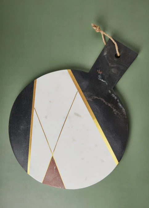 Gauri Kohli Handcrafted Sardina Marble & Brass Cheese Board - Large NEW - Image 3