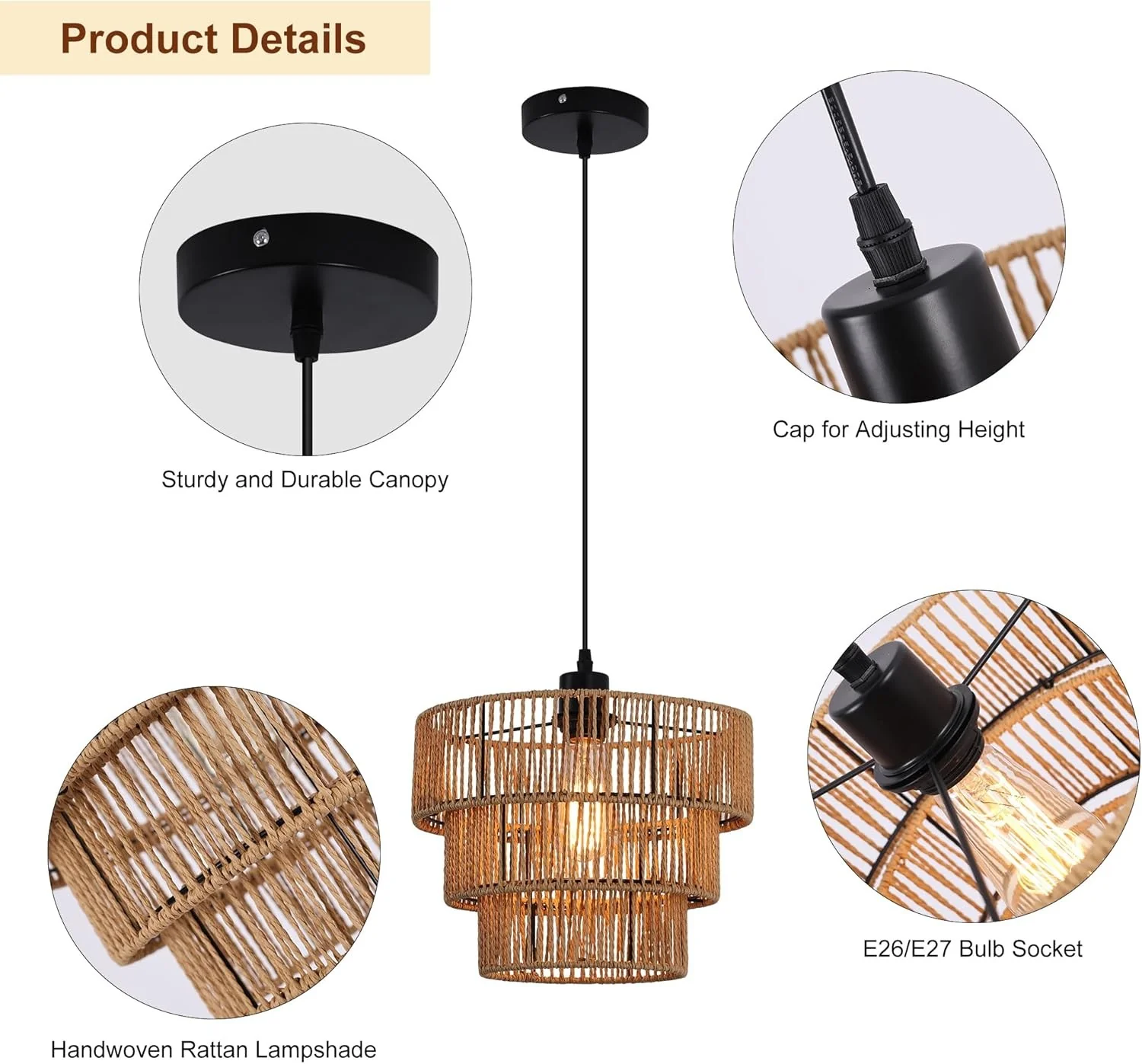Oninio Boho Chandelier Light Fixture with Woven Rope Lampshade Online Australia - Image 5