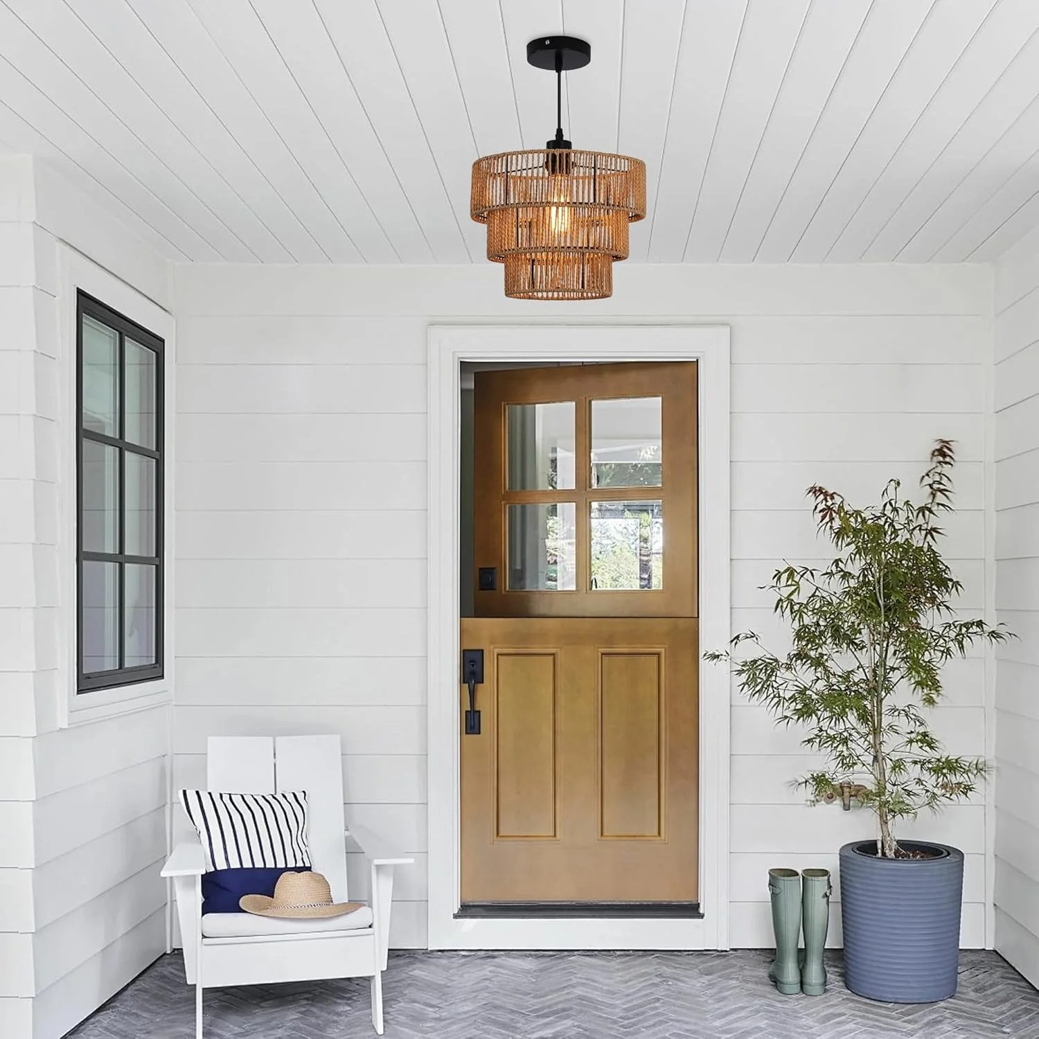 Oninio Boho Chandelier Light Fixture with Woven Rope Lampshade Online Australia - Image 7