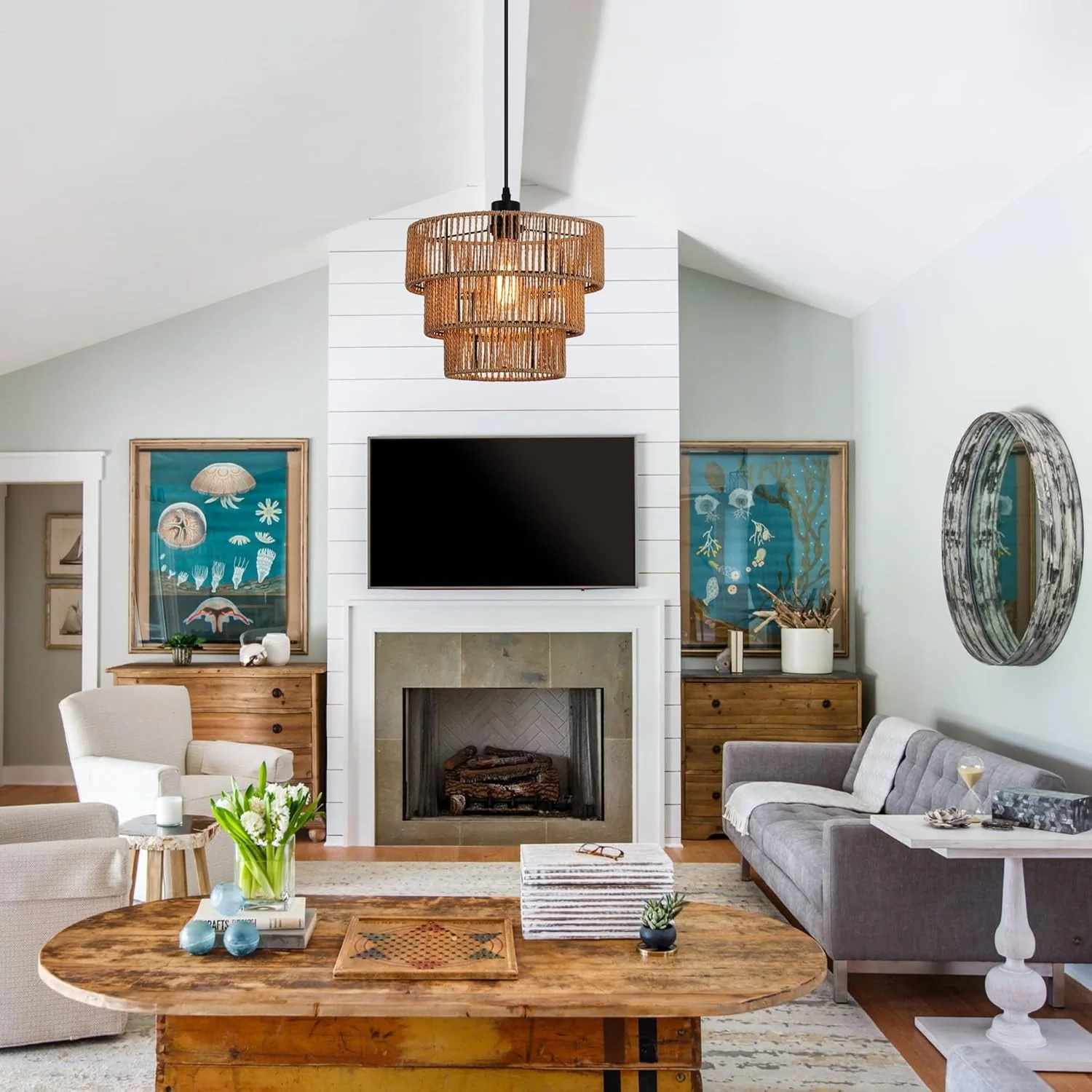 Oninio Boho Chandelier Light Fixture with Woven Rope Lampshade Online Australia - Image 9