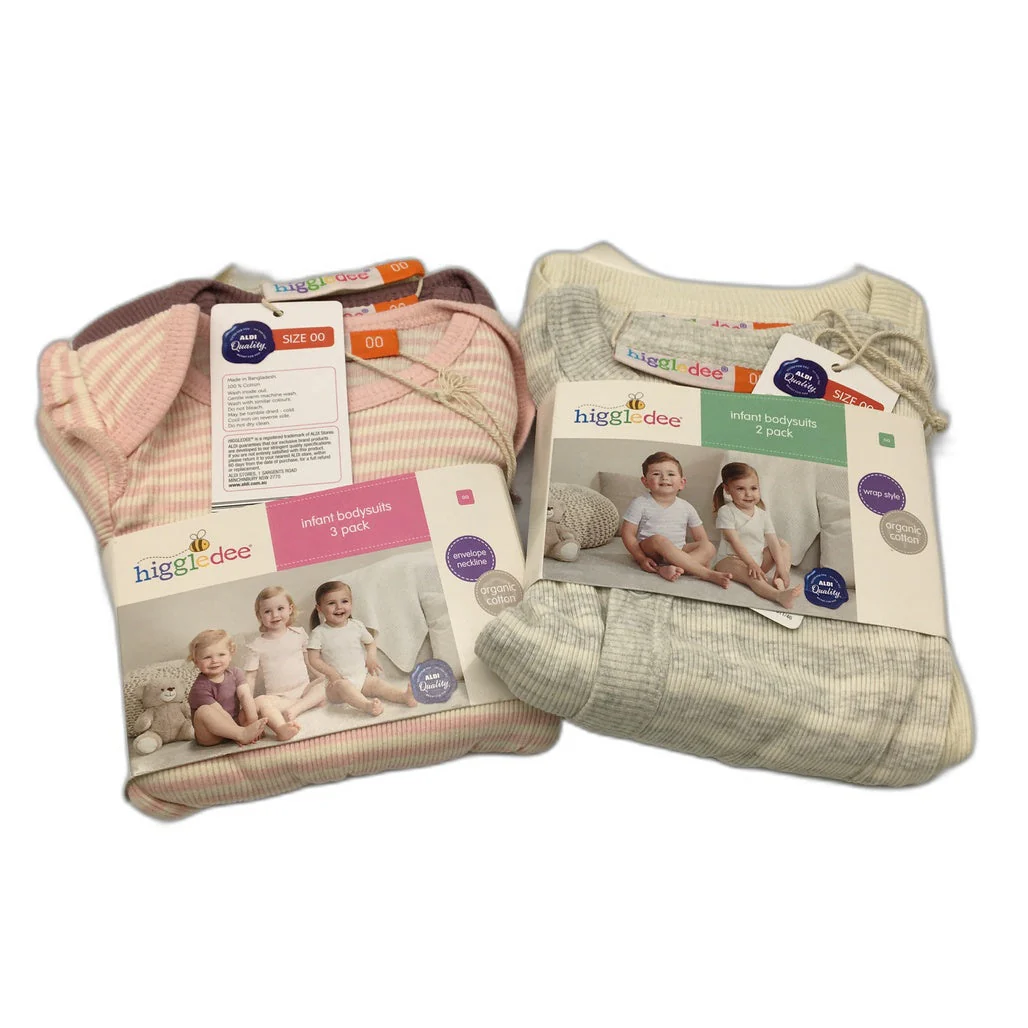 Higgledee 2 Pack 5 Pce Cotton Infant Bodysuits Baby Size 00 NEW - Image 6