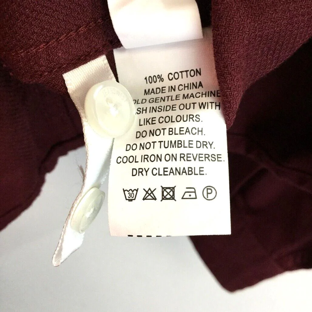 Jeanswest Dark Red Plain Long Sleeve Collared Shirt Button Up Mens Size L NEW - Image 3