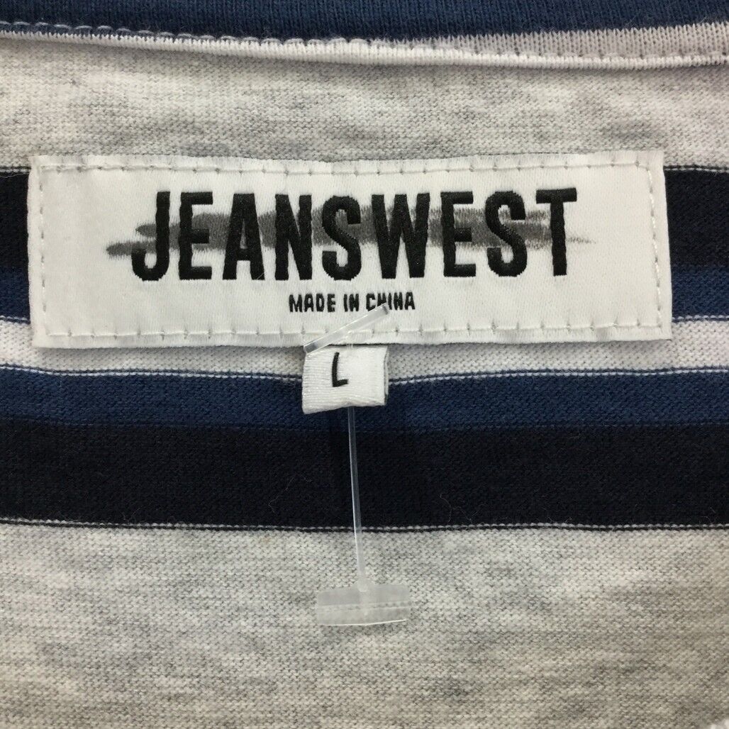 Jeanswest Grey w/ Navy & White Stripes Short Sleeve T-Shirt Mens Sz L NEW - Image 5