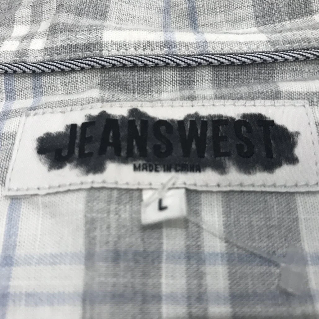 Jeanswest Light Grey & Blue Check Long Sleeve Button Up Shirt Mens Sz L NEW - Image 3