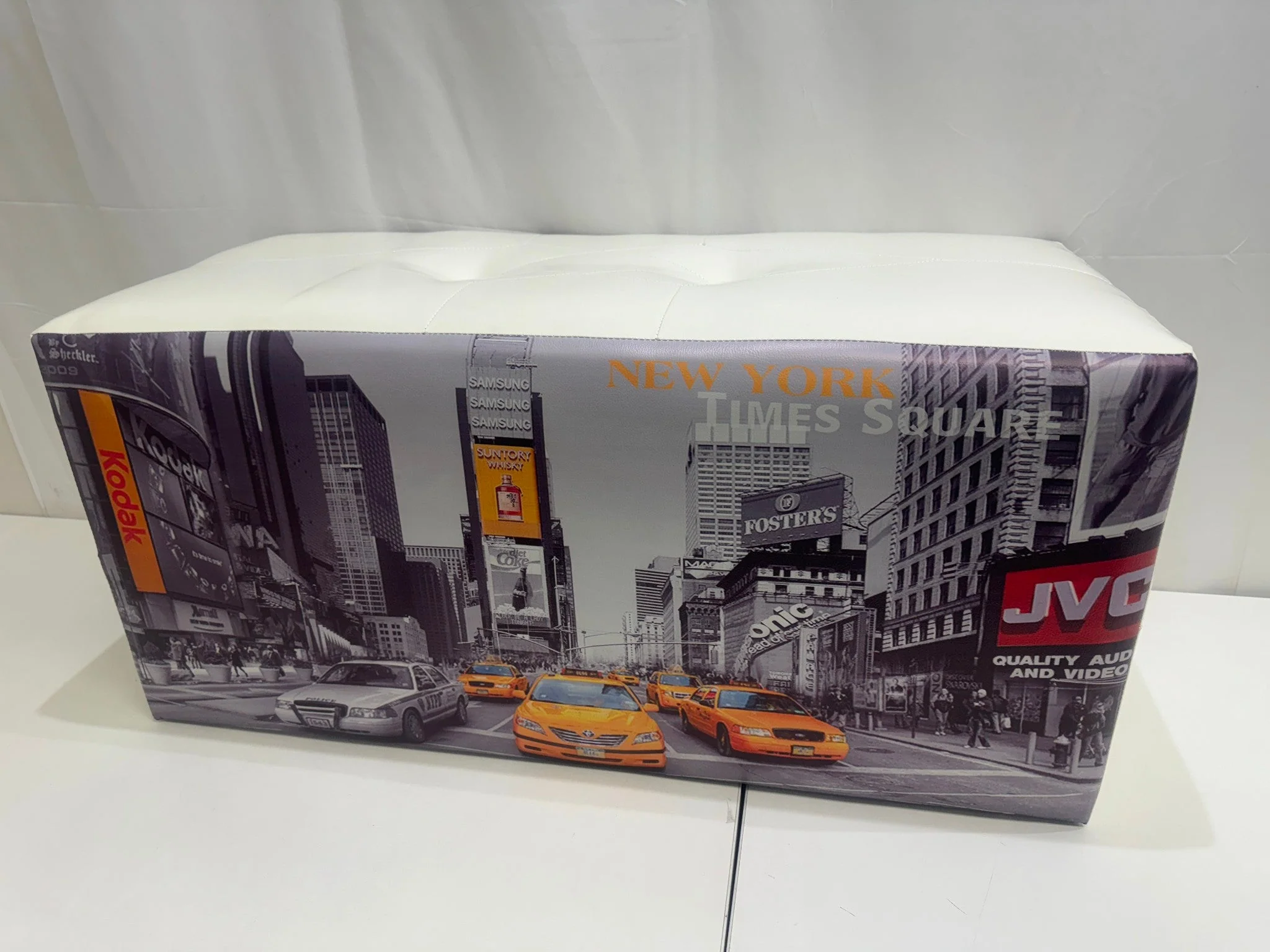 Jemark NEW York Times Square Faux Leather Printed Rectangle Padded Stool NEW - Image 3
