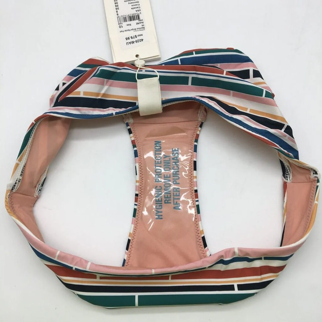 Milea Colourful Striped Brown Swim Summer Ladies Bikini Bottom Size 10 NEW - Image 3