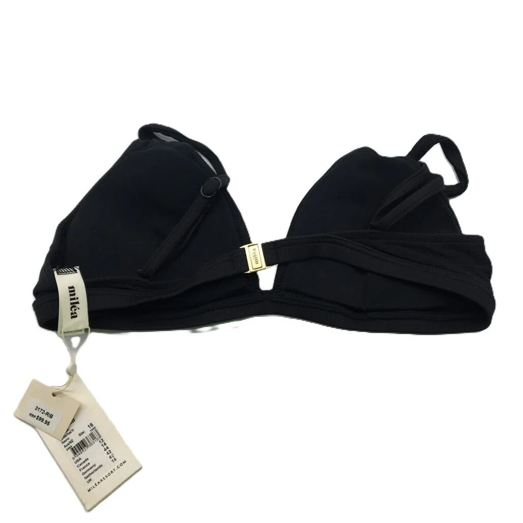 Milea Ribbed Fixed Triangle Adjustable Soft Black Swim Bikini Top Size 16 NEW - Image 2