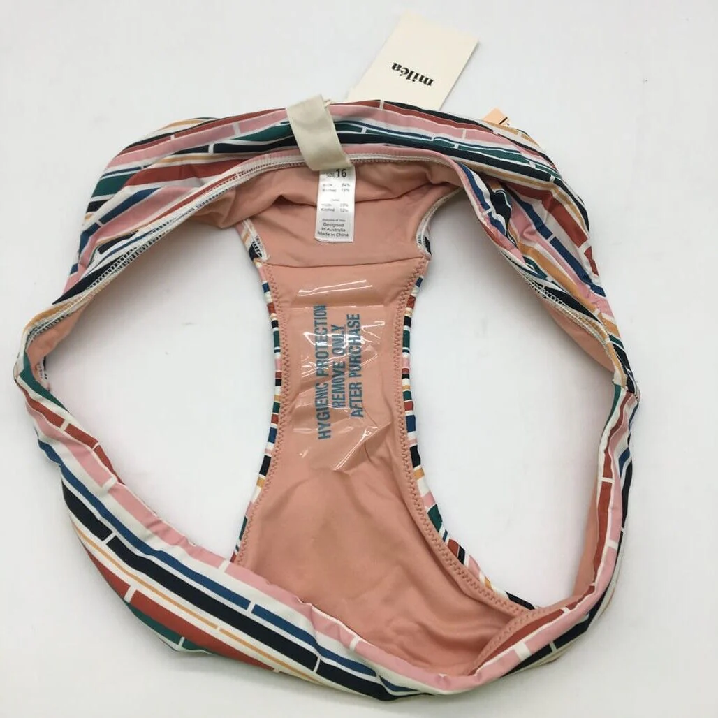 Milea Striped Colourful Brown Swim Summer Ladies Bikini Bottom Size 16 NEW - Image 6