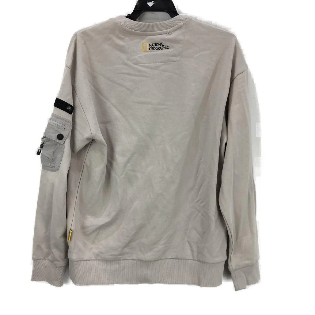 National Geographic Sleeve Pocket Mourning Beige Sweatshirt Mens Size US XS NEW - Image 2