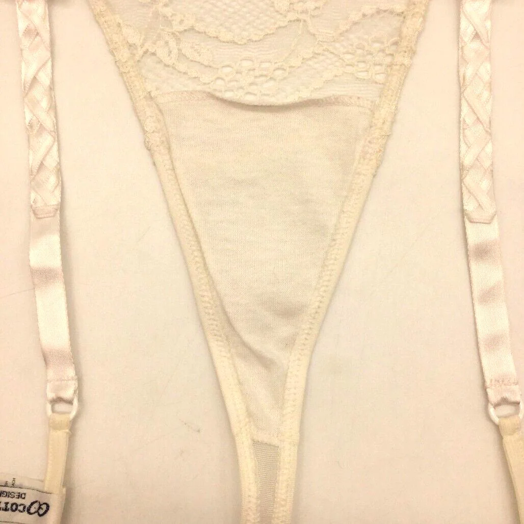 NEW Cotton Club Off-White Lace String Mesh Thong Ladies Underwear Sz I4 / XL - Image 3