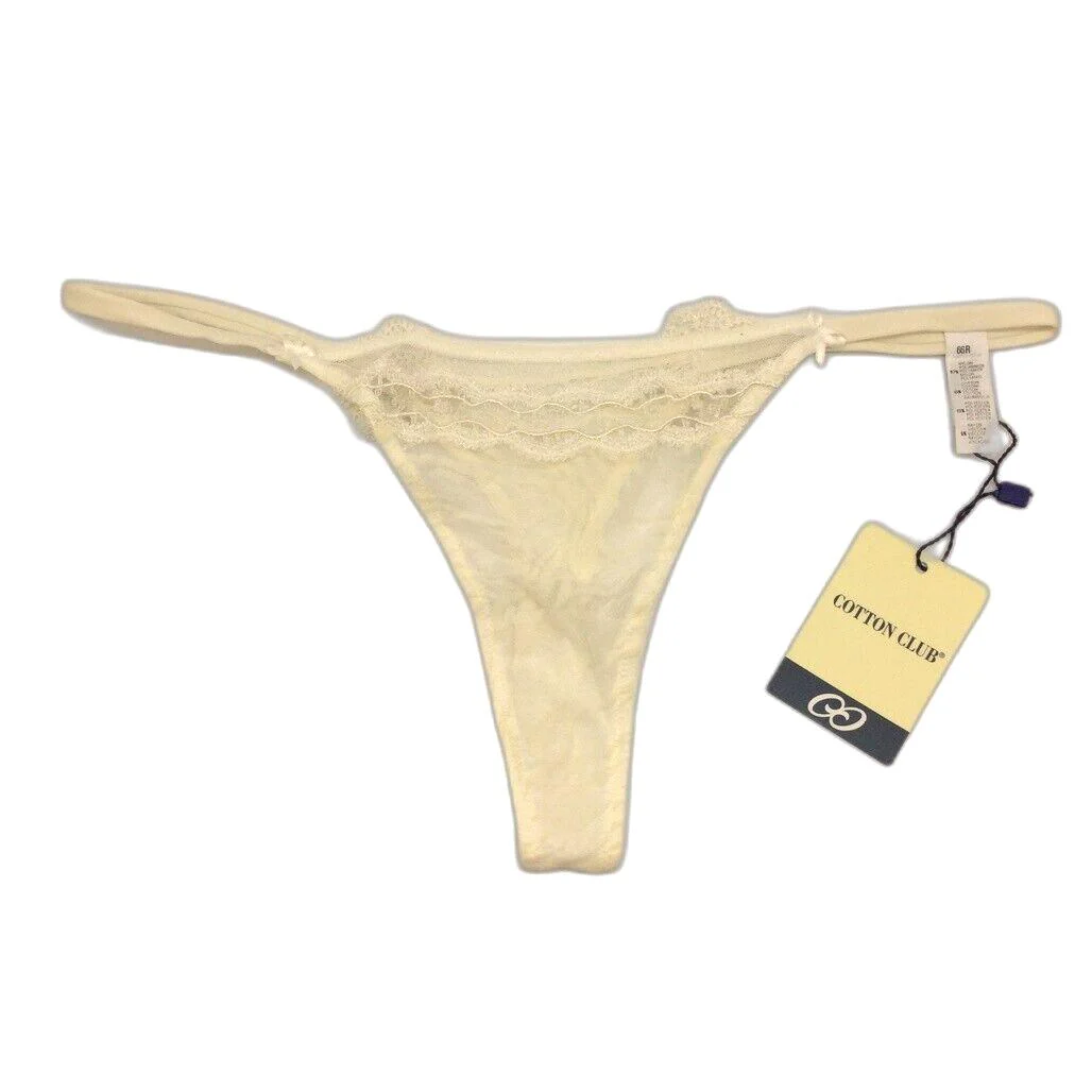 NEW Cotton Club Off-White Mesh Embroidered String Thong Ladies Underwear Sz I3 - Image 11