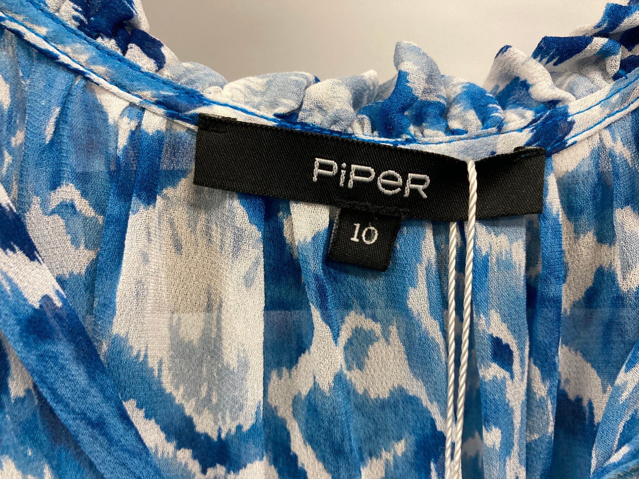 Piper Bright & Stripes S/Sleeve Sheer Blouse Blue Ladies Sz 10 NEW - Image 4