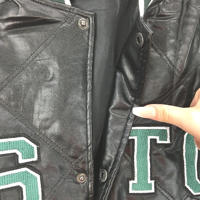 Pretty Little Thing Black Bomber Jacket w/ Green Boston Design Ladies Sz UK14 NEW - Image 4