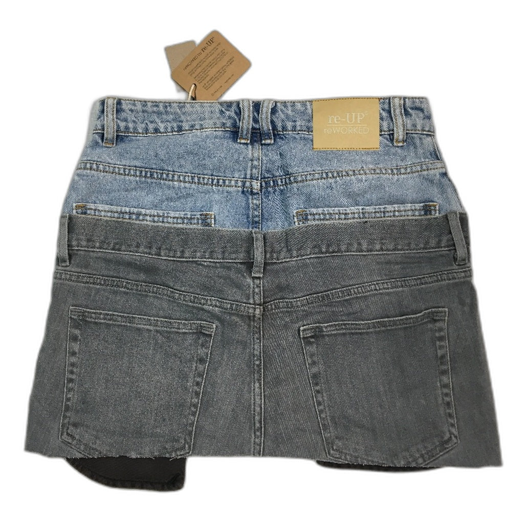 reWORKED re-UP Handcrafted Upcycled Fabrics Denim Veronica Mini Skirt Sz 12 - Image 2