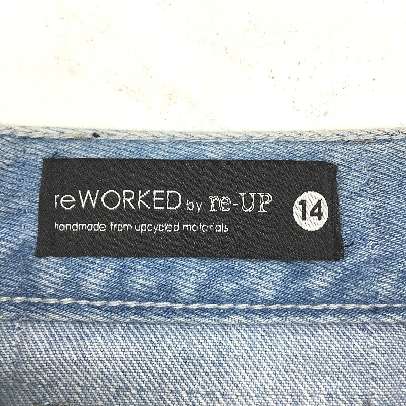 reWORKED re-UP Handcrafted Upcycled Fabrics Denim Veronica Mini Skirt Sz 14 - Image 3