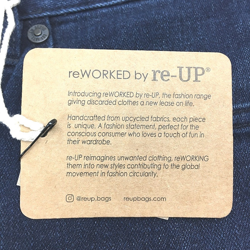 reWORKED re-UP Handcrafted Upcycled Fabrics Denim Veronica Mini Skirt Sz 14 - Image 4