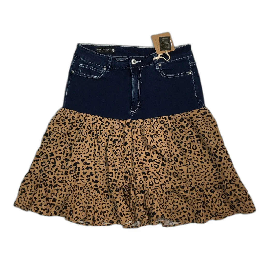 reWORKED re-UP Handcrafted Upcycled Fabrics Anml Print RaRa Mini Skirt Sz 12
