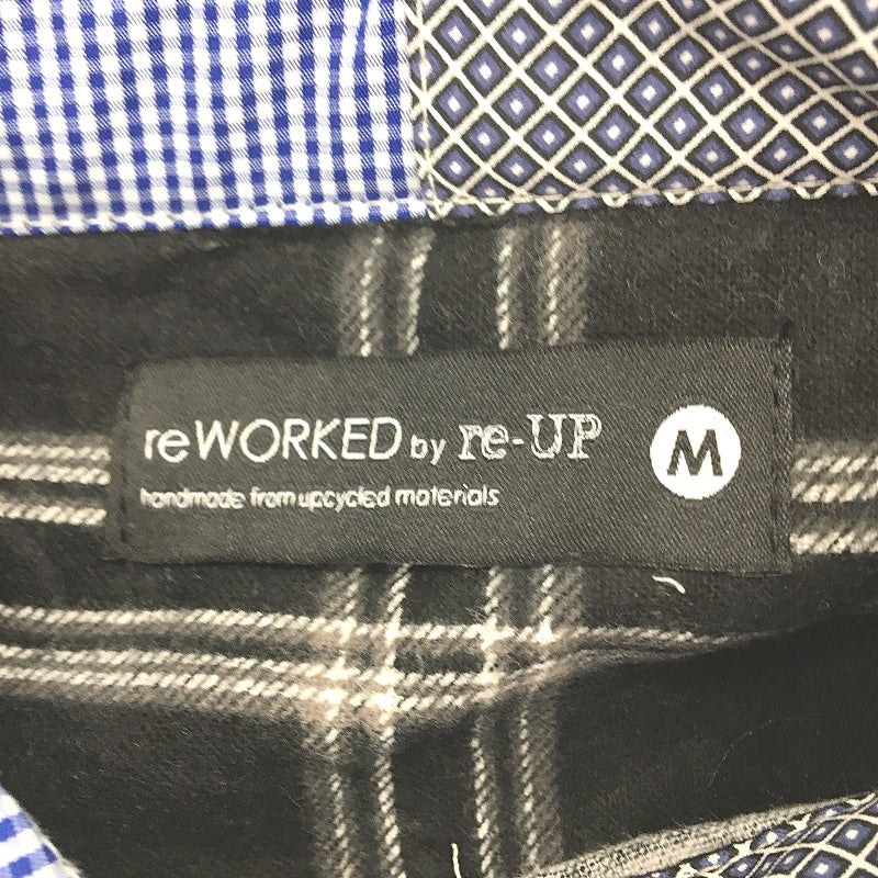 reWORKED re-UP Handcrafted Upcycled Fabrics Black Patched Flannel Shirt Sz M - Image 3