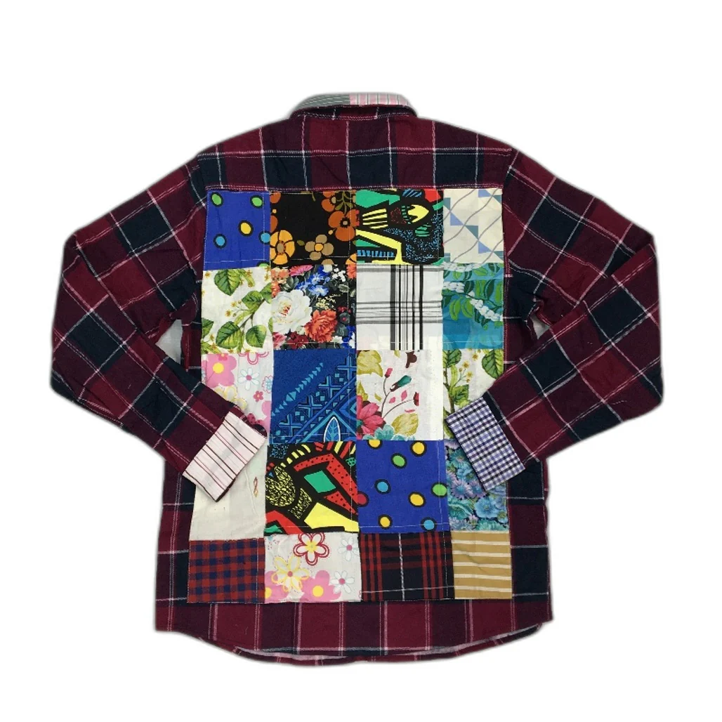reWORKED re-UP Handcrafted Upcycled Fabrics Burgandy Flannel Shirt Sz M - Image 2