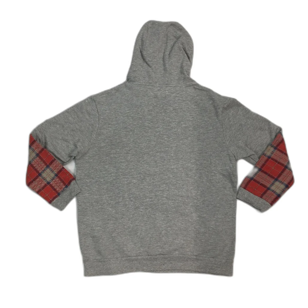 reWORKED re-UP Handcrafted Upcycled Fabrics Grey Red Hoodie Jumper Size L - Image 2