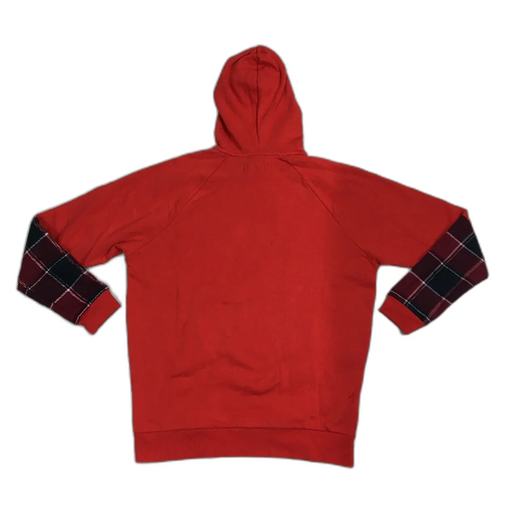 reWORKED re-UP Handcrafted Upcycled Fabrics Red Checked Hoodie Jumper Size M - Image 2